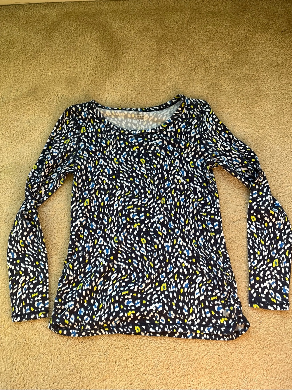 T by Talbots Blue & White Long Sleeve Tee Shirt w/ Ruched Sides - Size S - GUC